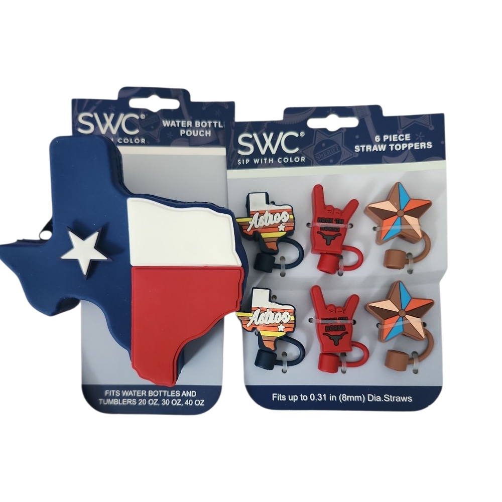 NWT SWC Texas Water Bottle Pouch and Straw Toppers Set Bundle